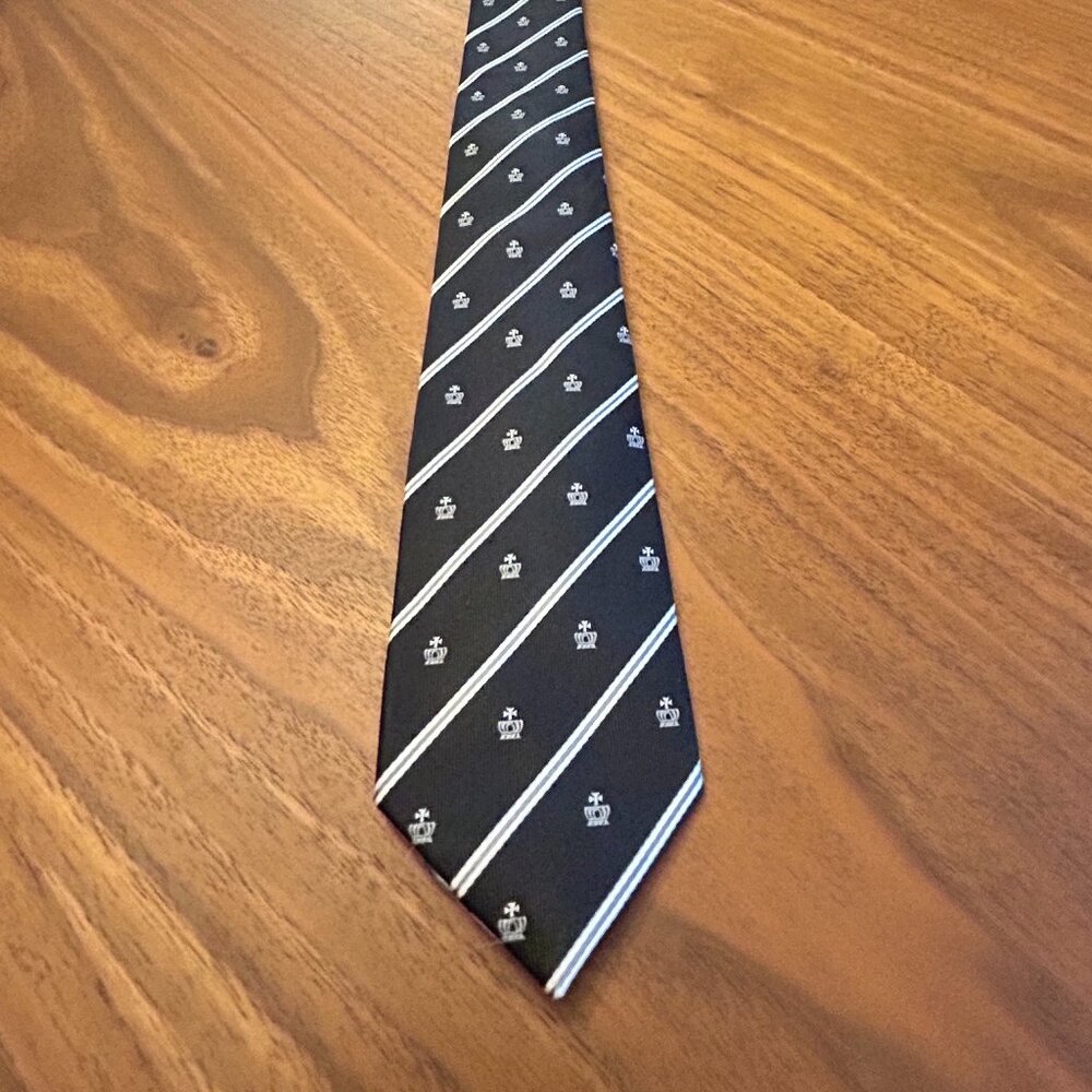 Men's Bibas Black and White Necktie with Crown Detail.